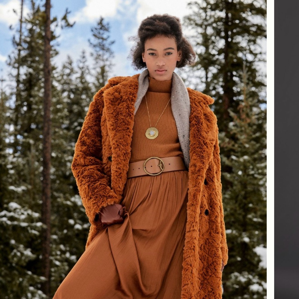 NWOT!! Anthropologie Warm Brown faux fur coat